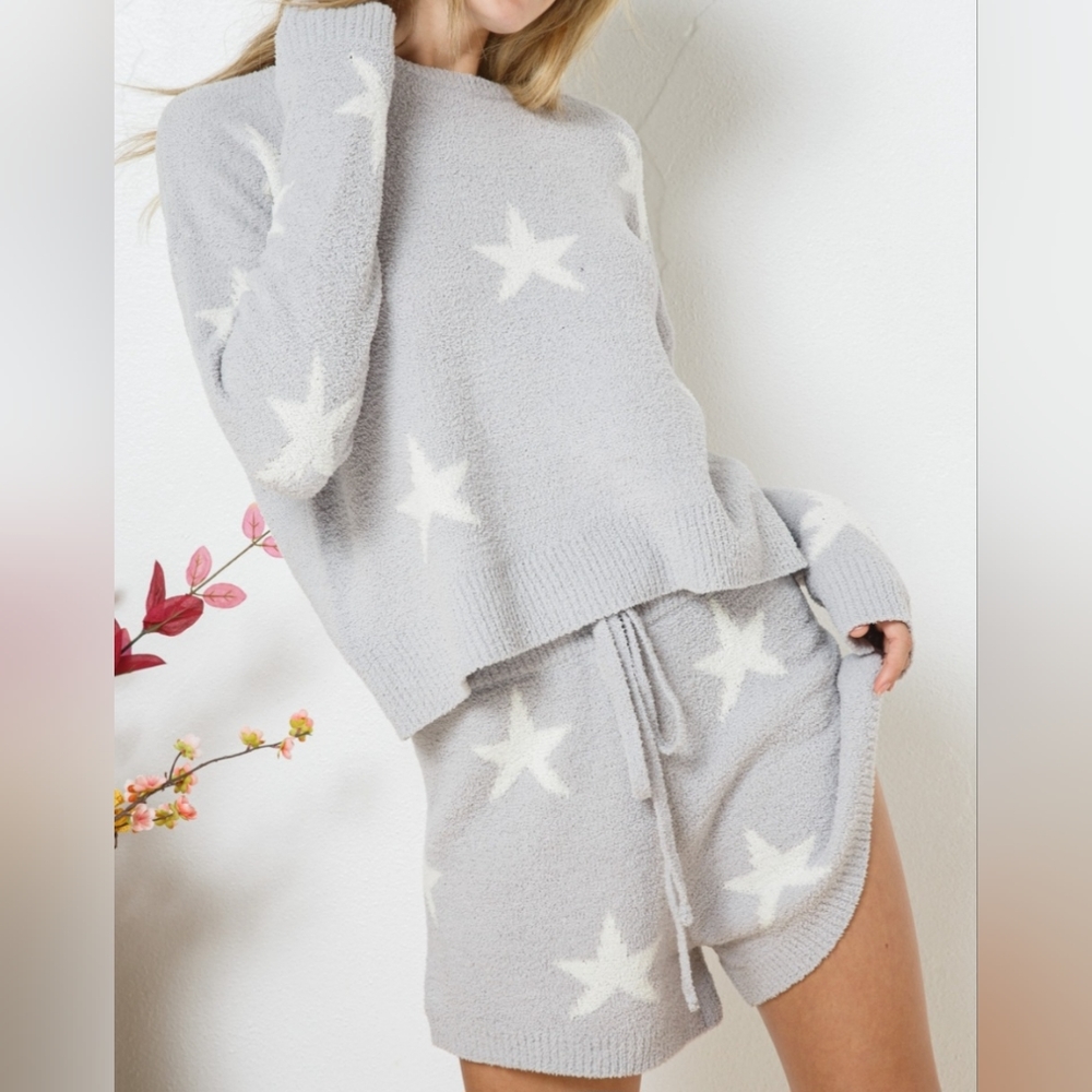 #159 Fabulous Soft Long Sleeve Star Print Top&Short 2pc Set - Picture 9 of 12